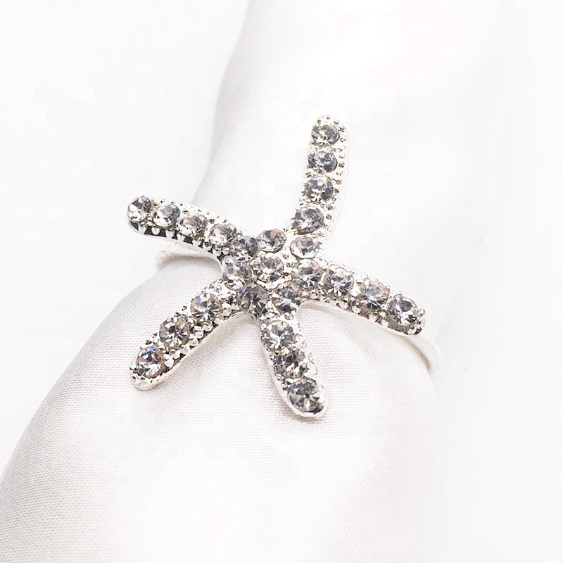 Home Decoration Christmas silver starfish design rhinestone napkin ring