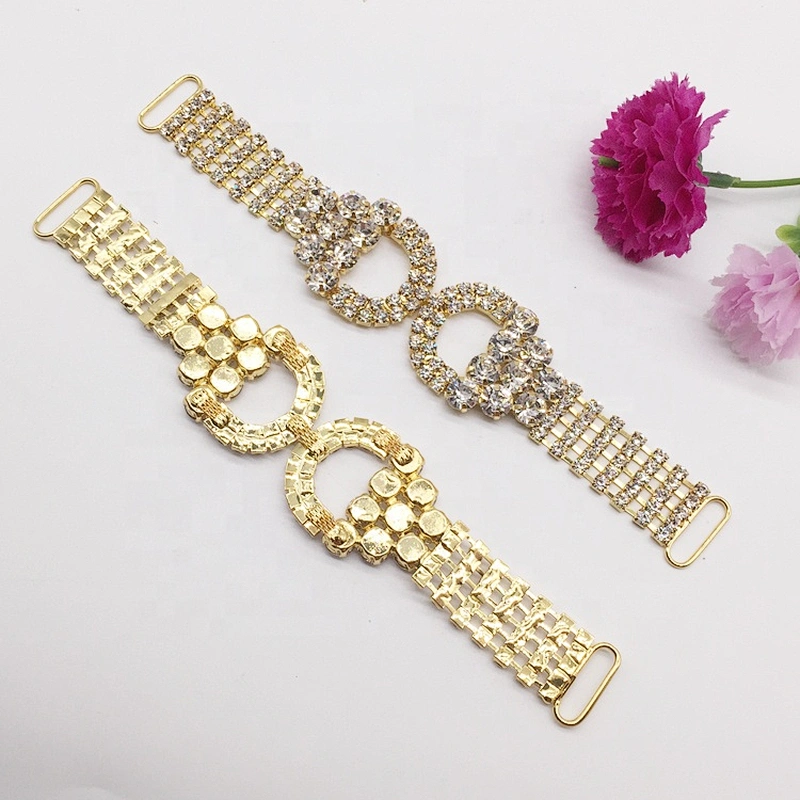 New design women belt buckle decorative gold plated rhinestone swimwear connector for bikinisuit