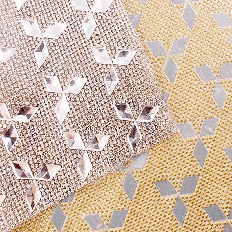 High Quality Wholesale New Fashion Sparkle Crystal Sheet Hot Fix Rhombic Rhinestone Beads Mesh