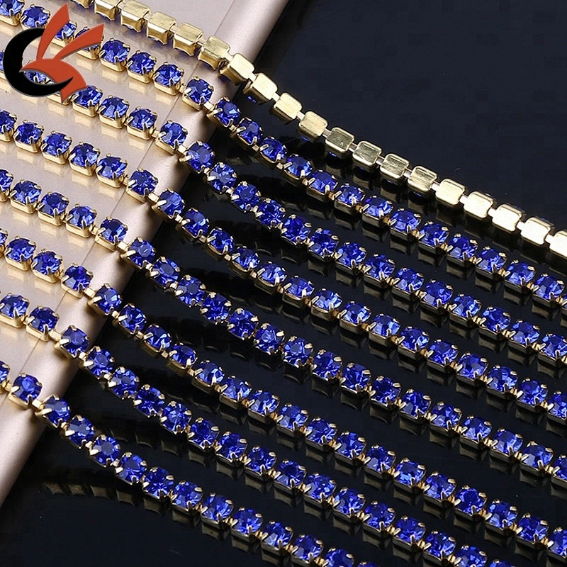 Colour crystal gold tone rhinestone chain roll wedding rhinestone chain