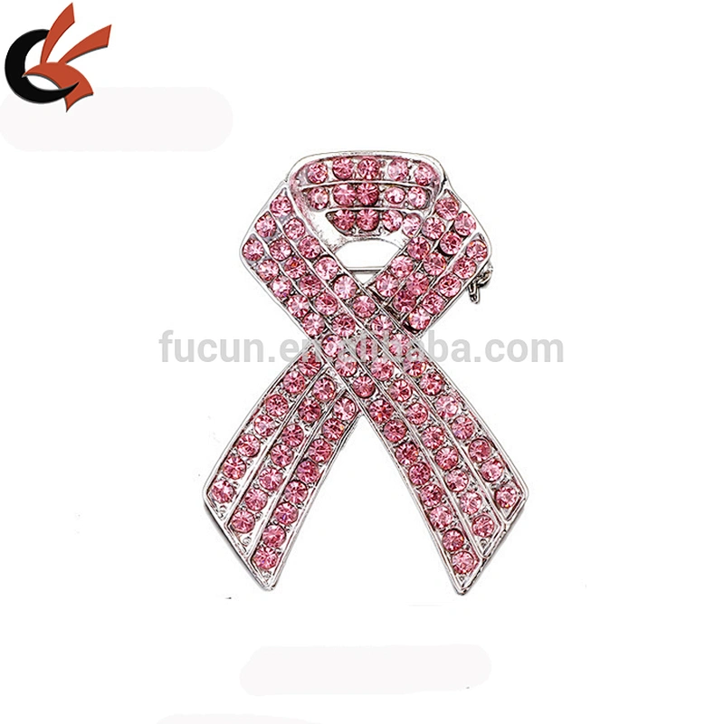 PINK rhinestone breast cancer ribbon brooch for decoration