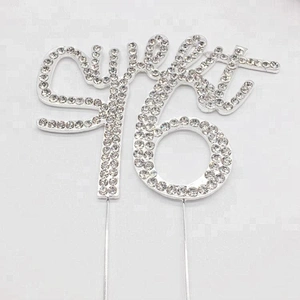 China Factory Custom SIXTEEN 16 Birthday Party Rhinestone Anniversary Crystal Cake Topper