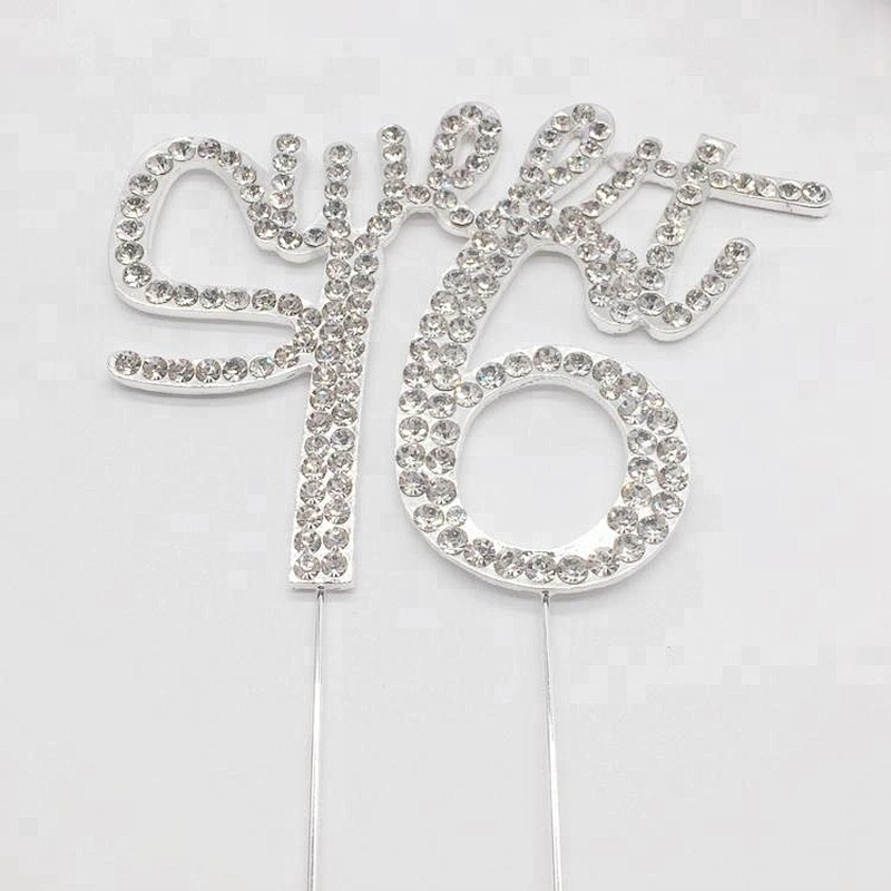 China Factory Custom SIXTEEN 16 Birthday Party Rhinestone Anniversary Crystal Cake Topper