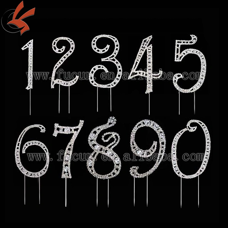 hot sale number 0 1 2 3 4 5 6 7 8 9 rhinestone cake topper for birthday cake decoration