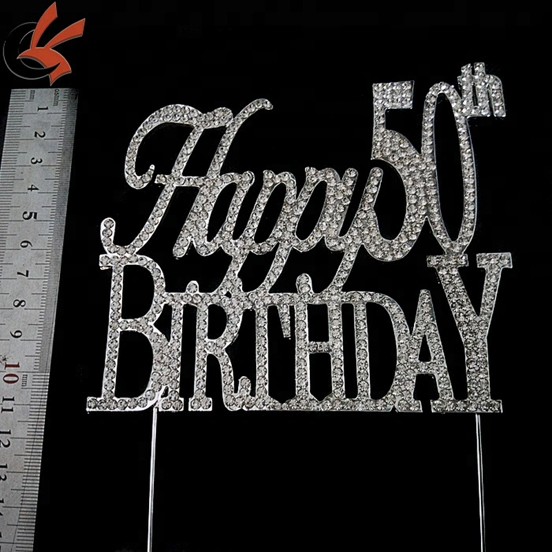 high Rhinestone 50th Birthday Wedding Cake Topper Silver Crystal Monogram