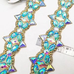 Wholesale hot fix crystal rhinestone trimming adhesive rhinestone tape for garment shoe and bag