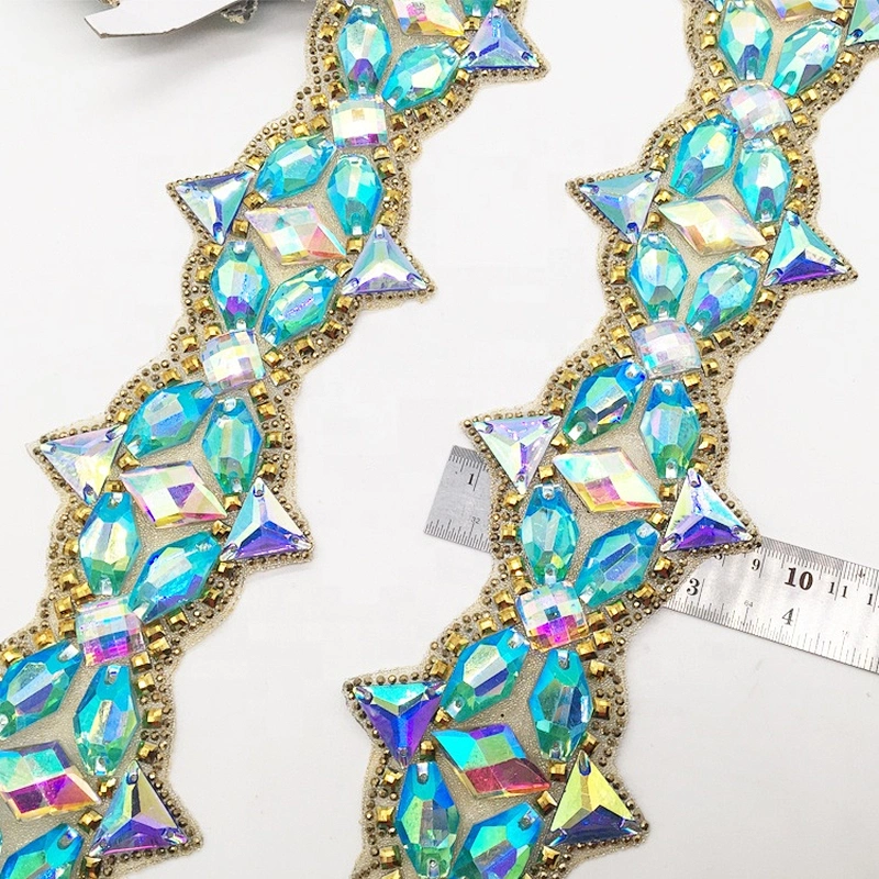 Wholesale hot fix crystal rhinestone trimming adhesive rhinestone tape for garment shoe and bag