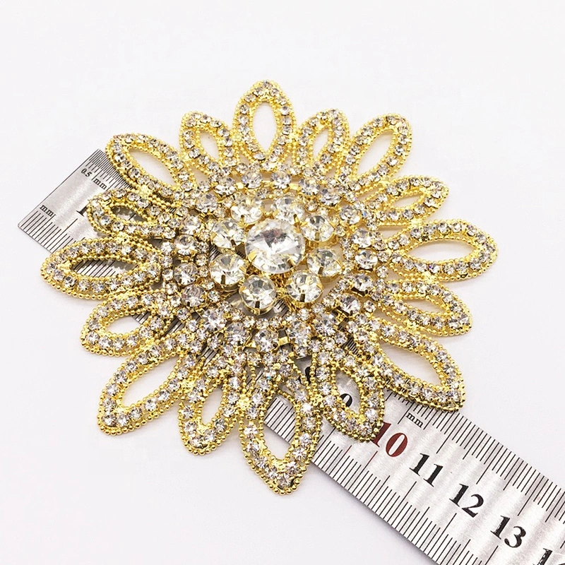 Wholesale New Desgin Crystal Rhinestone Gold Beads Flower Embellishments Applique