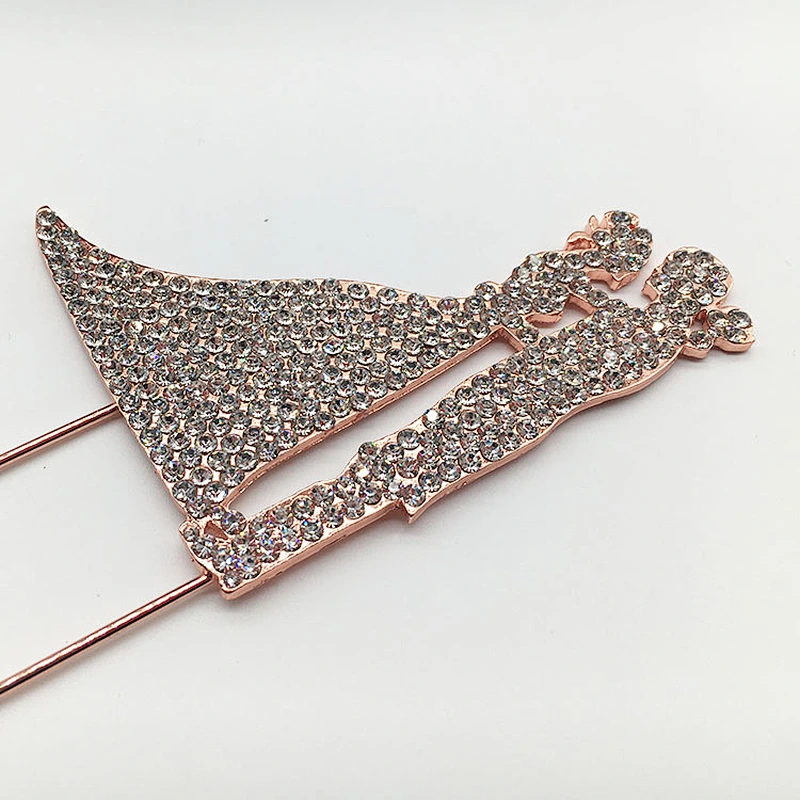 Fashion Rose gold plating couple style wedding decorations crystal cake topper 2018