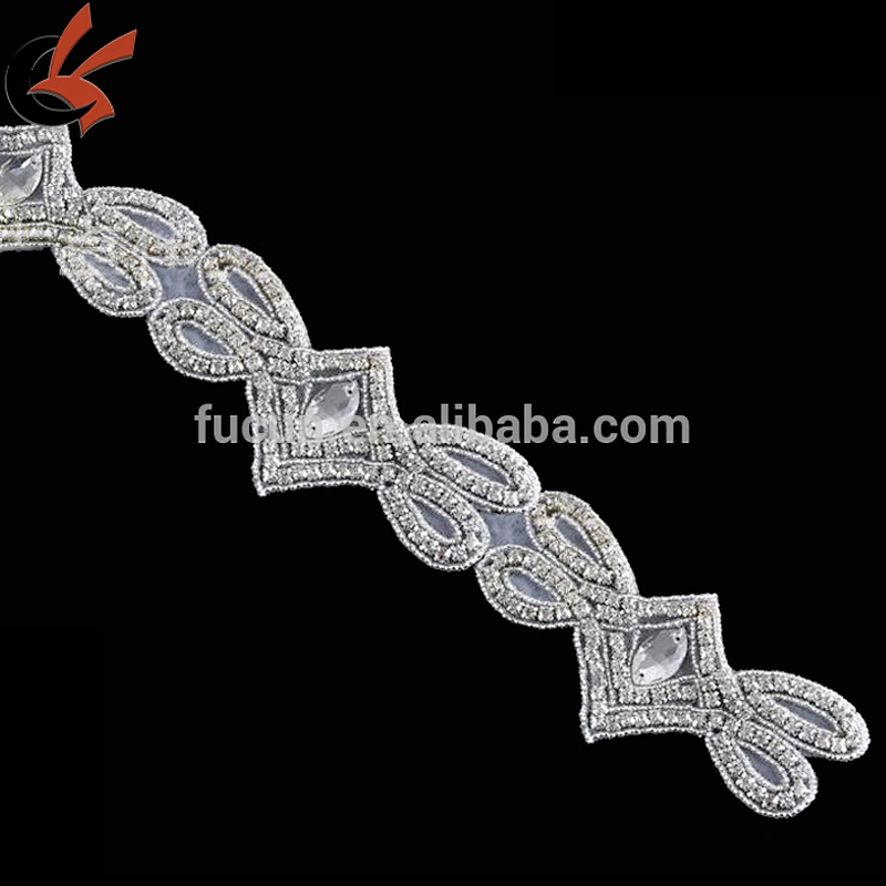handmade iron on flower rhinestone applique trimming for wedding dress decoration
