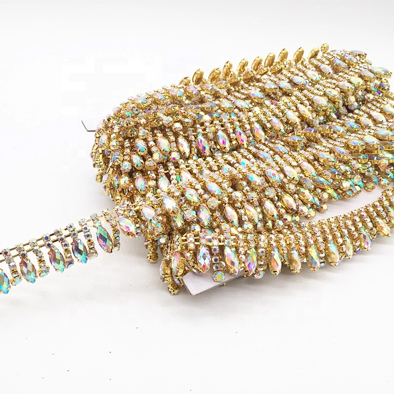 Guangzhou Factory Wholesale Fancy Gold Plated AB Crystal Rhinestone Chain Trims