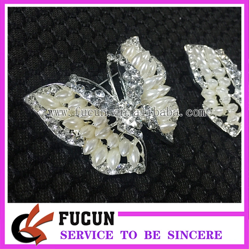 Wholesale Cheap Jeweled Ivory White Pearl Crystal Butterfly Wing Brooches