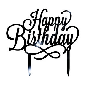 2019 popular style silver acrylic happy birthday design cake topper for Baking decorating