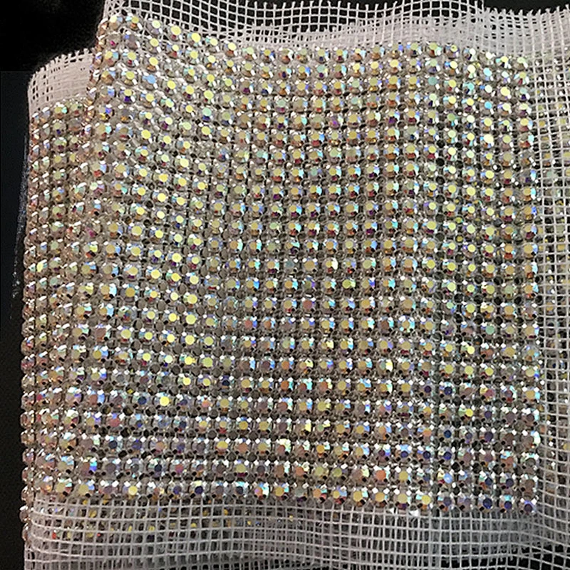 Factory price high quality silver gold backing 24 rows with clear crystal rhinestone trimming mesh for sewing wedding