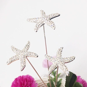 Custom made starfish shaped rhinestone floral bouquet stem brooch