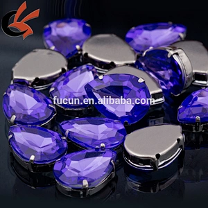 wholesale purple drop shape acrylic rhinestone with metal cups