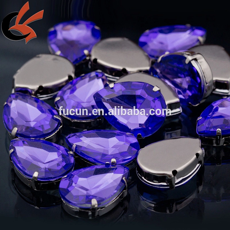 wholesale purple drop shape acrylic rhinestone with metal cups