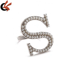wholesale wedding letter decorative plating silver pearl letter napkin ring