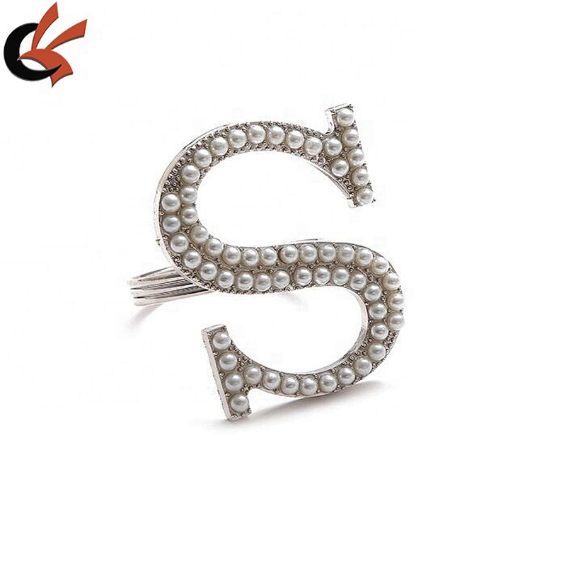 wholesale wedding letter decorative plating silver pearl letter napkin ring