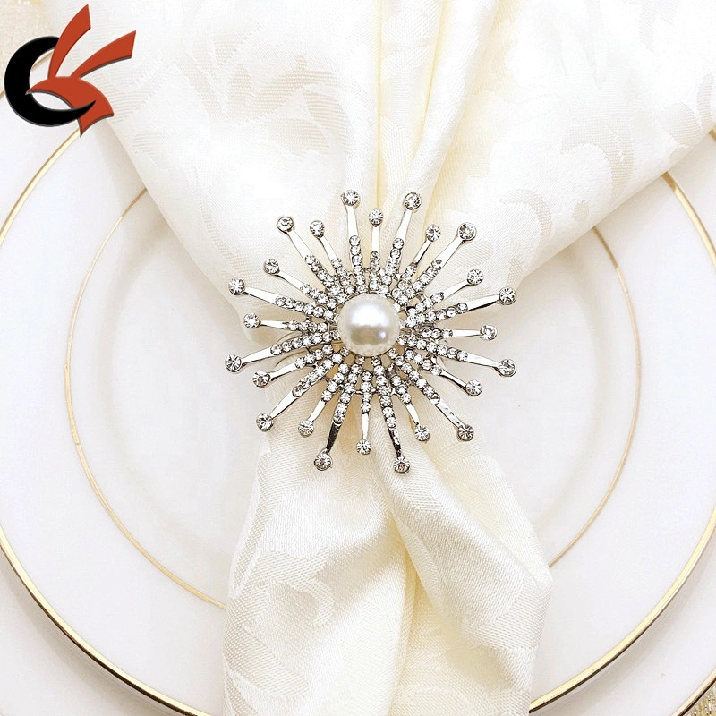 Restaurant & Hotel & Party table decoration pearl and rhinestone Napkin Ring