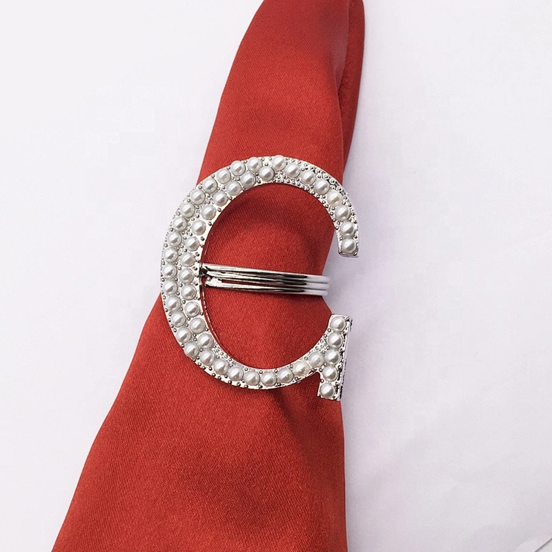 DIY make wedding table decorative 2020 pearl beads metal crystal serviette napkin holder ring