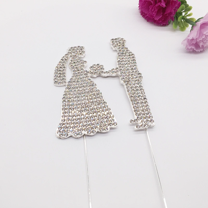 Custom couple crystal bridal bouquet bride and bridegroom wedding cake topper