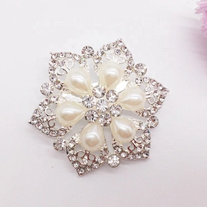 best price flower design crystal clear pearl rhinestone brooch pin