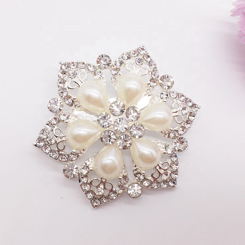 best price flower design crystal clear pearl rhinestone brooch pin