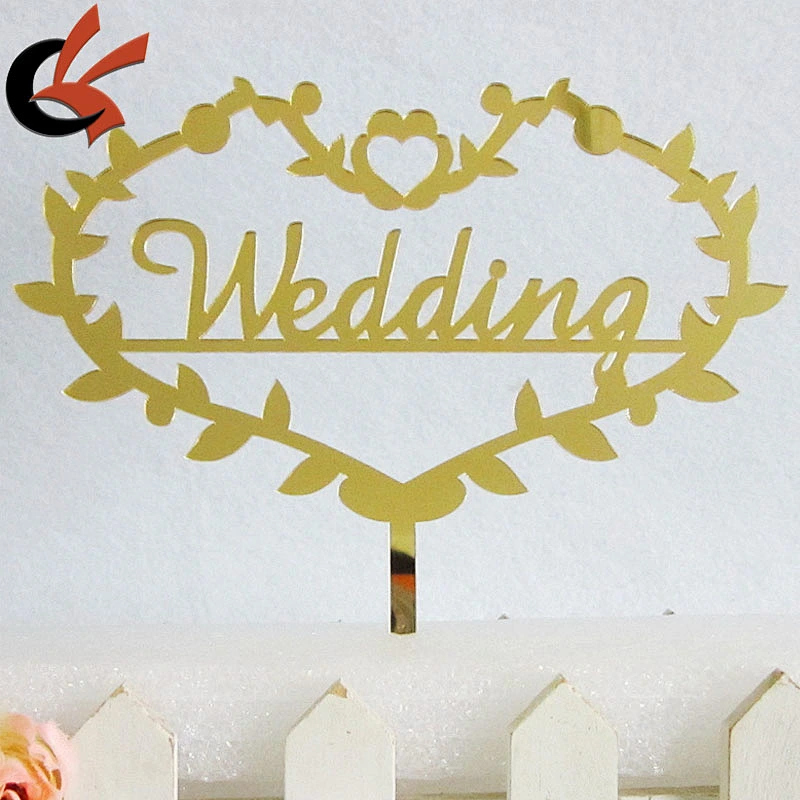 Gold Laser Cut Wedding Acrylic Cake Topper