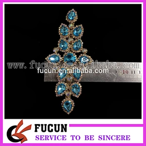 Gold base crystal beaded motif rhinestone applique for bridal