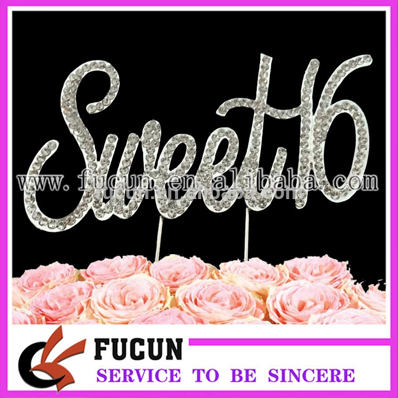 China wholesale crystal rhinestone happy Sweet 16 birthday cake topper party decorations