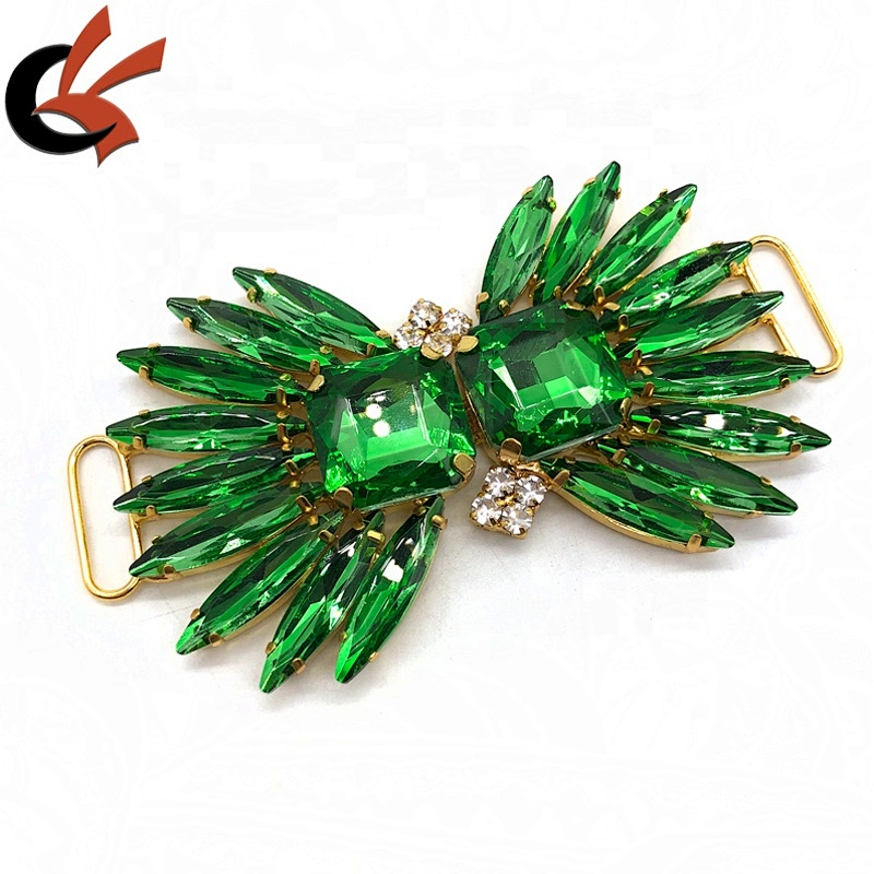 Costume buckles Green gold color diamante bikini connectors