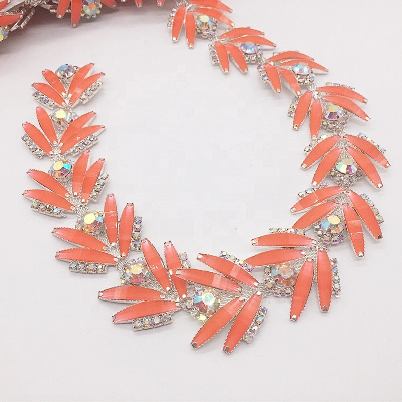 Wholesale Design Rhinestone Braid Trim Crystal Rhinestone Orange Crystal Trimming