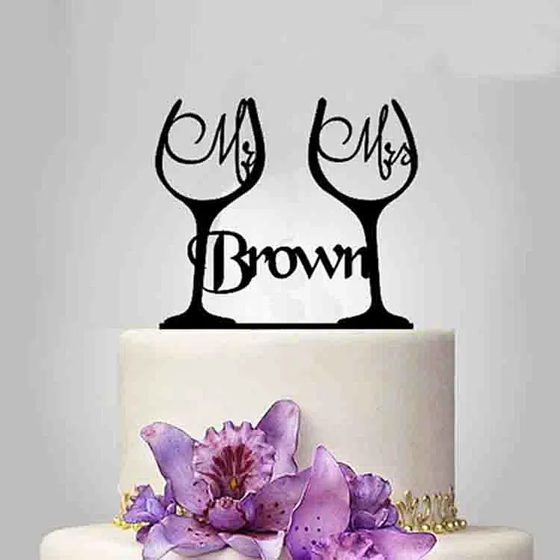 New design Laser Cut Personalized Black wedding Acrylic Cake Topper with Mr&Mrs