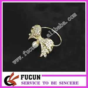 gold color bow pearl rhinestone design rhinestone napkin ring for hotel &restaurant decoration