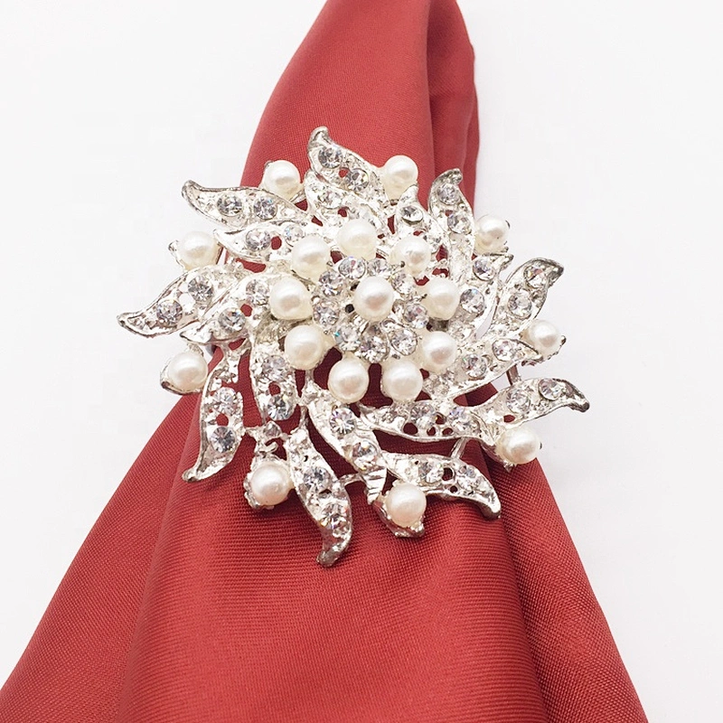 Men made table mokador decorative flower silver rhinestone beaded napkin rings for weddings