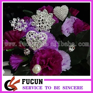 heart Crystal rhinestone bride Floral Bouquet brooch Jewelry wire Picks