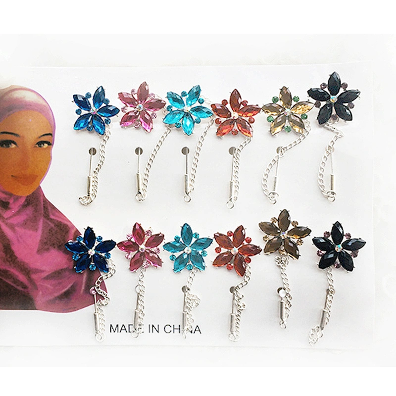 cheap korean style flower muslim mixed colors in one pack head hijab scarf pins