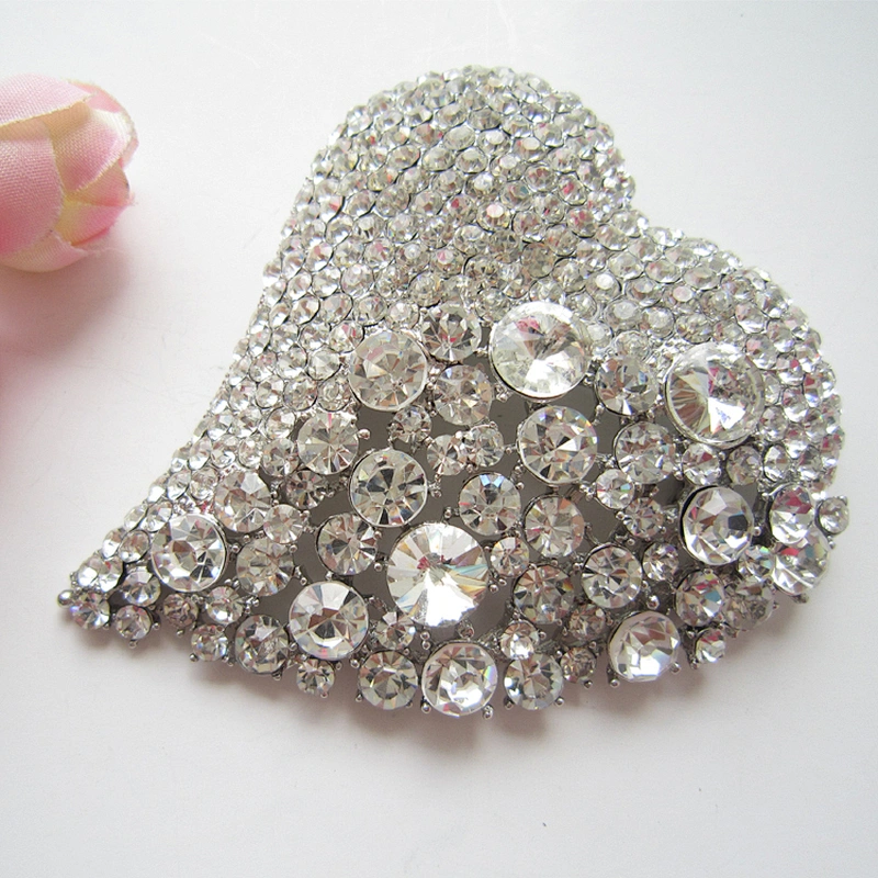 Top grade bulk crystal fancy strass heart design rhinestone bridal favor brooch pin