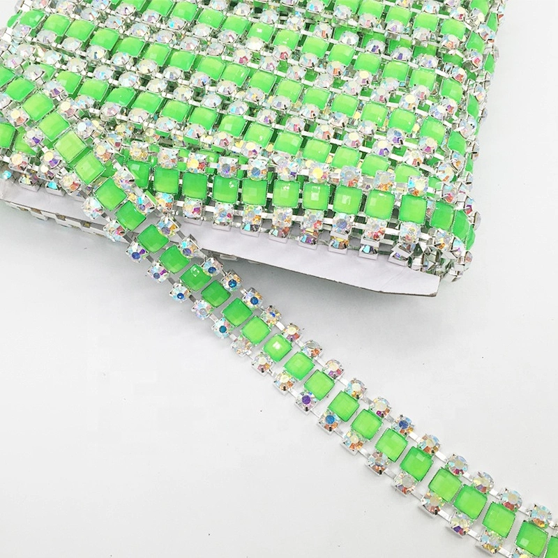 New product 2020 handmade delicately rhinestone thread trims setting peridot resin stone trimming chain