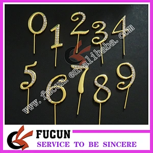 China wholesale hot sell rhinestone number cake topper wholesale party supply/wedding centerpieces