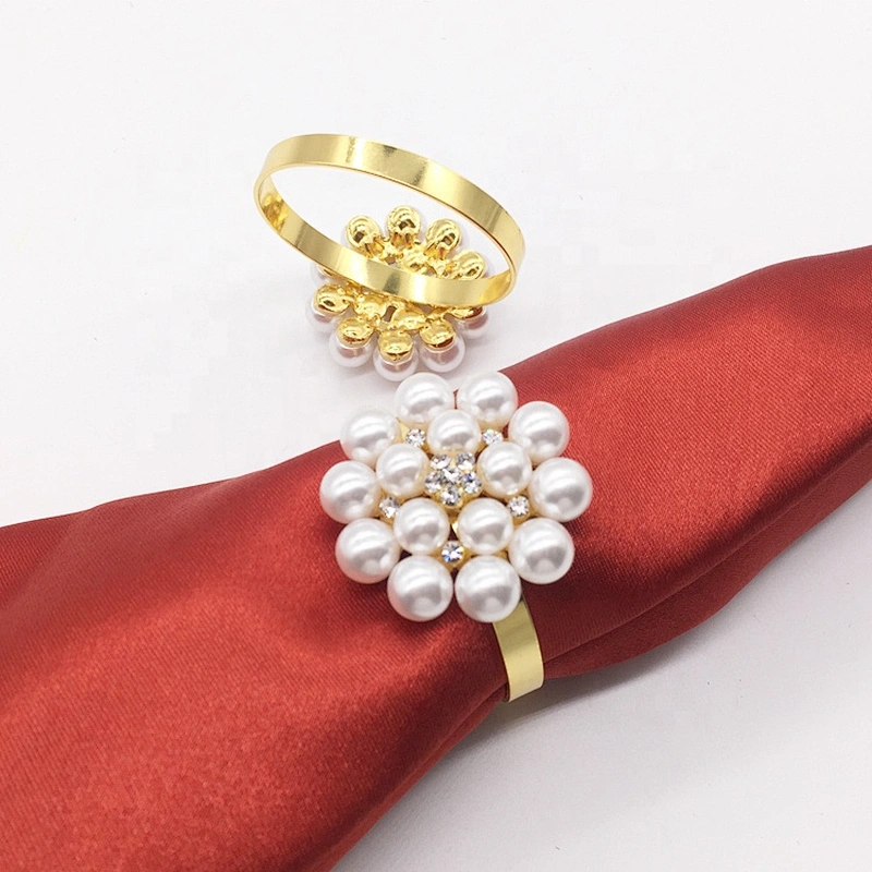 Decorative bulk wholesale wedding tableware rhinestone pearl beads napkin rings for sell