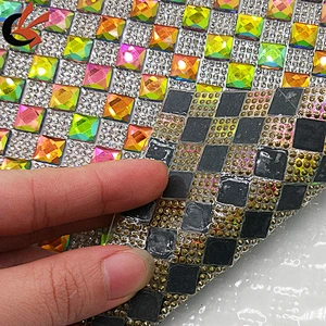 2019 new sparklyl rainbow square glass rhinestone mesh heat transfer rhinestone mesh