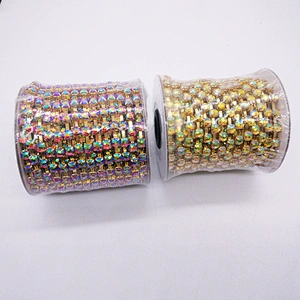 Factory Handmade Sew OnSS8 6SS8 SS10 SS12 AB Color Resin cup brass chain