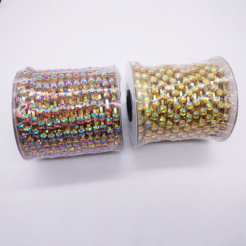 Factory Handmade Sew OnSS8 6SS8 SS10 SS12 AB Color Resin cup brass chain