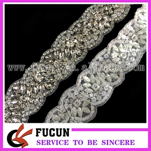 Iron on Crystal Beaded Rhinestone Applique for Bridal