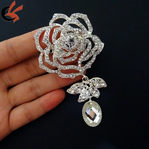wholesale garment decorative clear rhinestone rose brooch