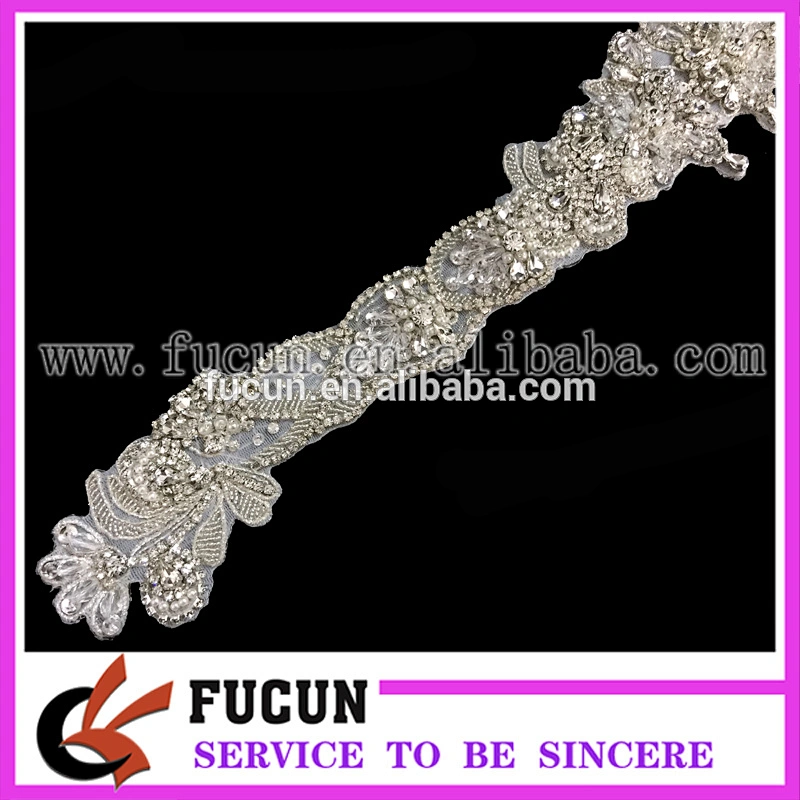 Gorgeous Bridal Applique Pearl Diamante Applique Beaded Motif Rhinestone Trim