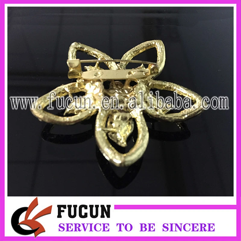Black Rhinestone Crystal Gold Plated Men Wedding Brooch