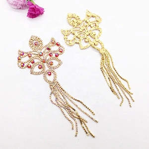 China Suppliers Fashion Gold Jewelry Fringe Crystal Tassel Applique Patch For Women